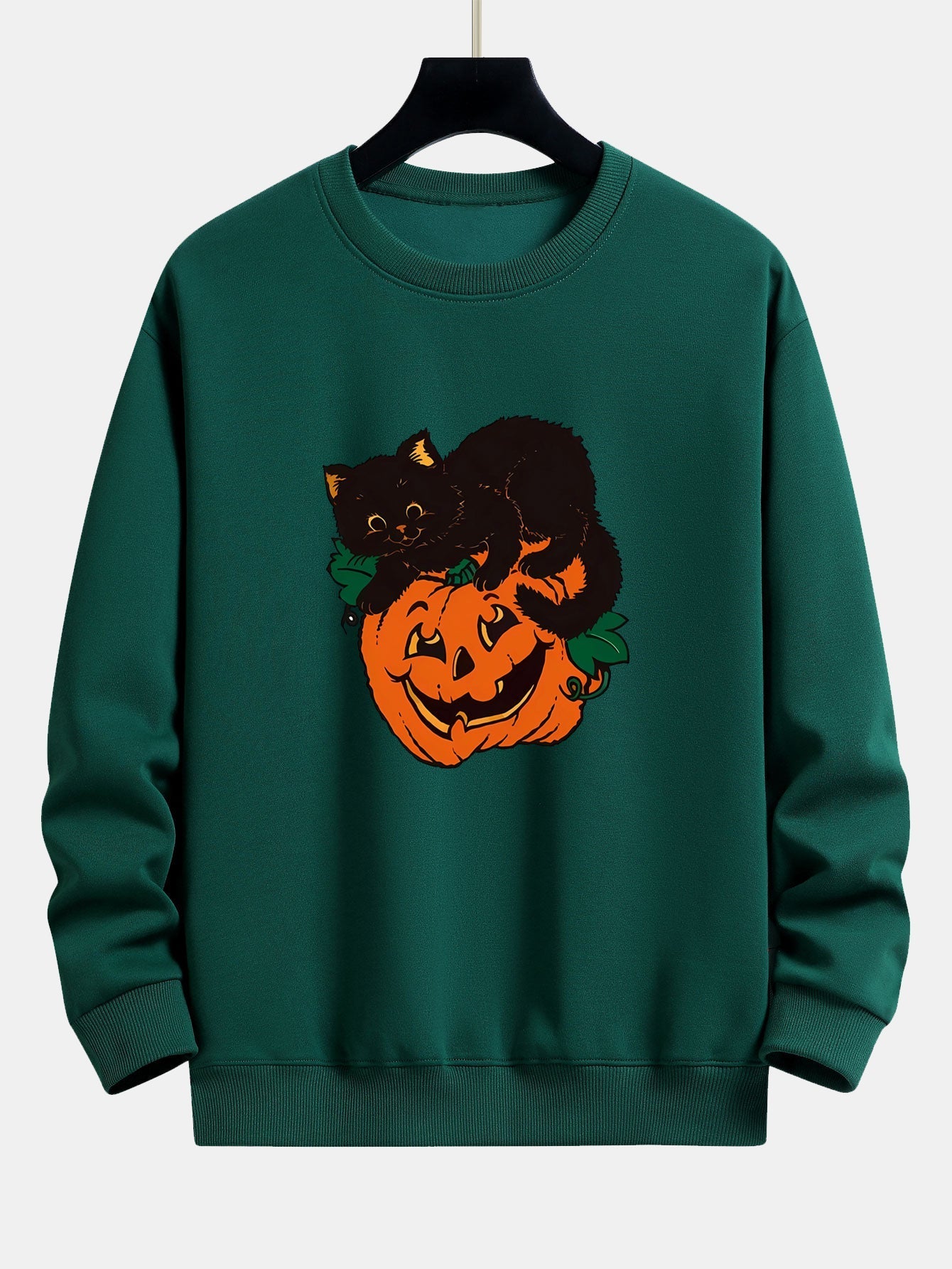 Benicio® | Pumpkin Black Cat Print Relax Fit Sweatshirt