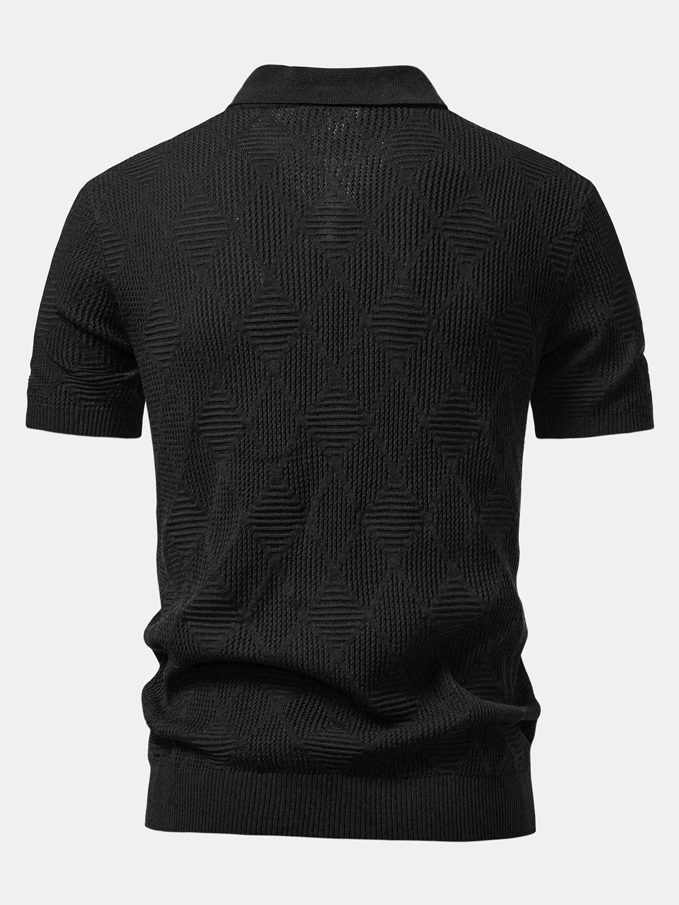 Aiden | Rhombus Textured Zip Up Knitted Polo Shirt