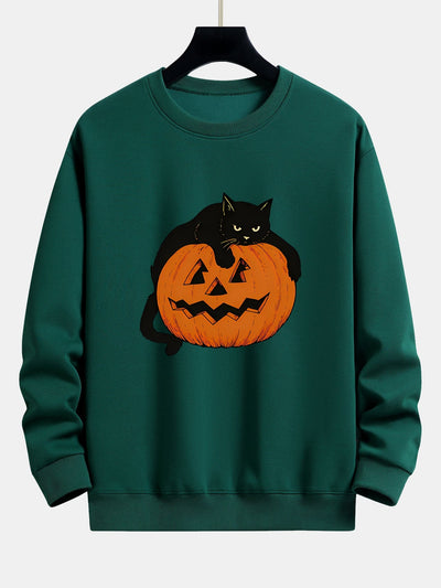 Belisario® | Pumpkin Black Cat Print Relax Fit Sweatshirt