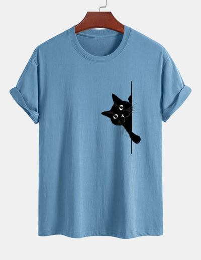 Ulises® | Black Cat Print Cotton T-Shirt