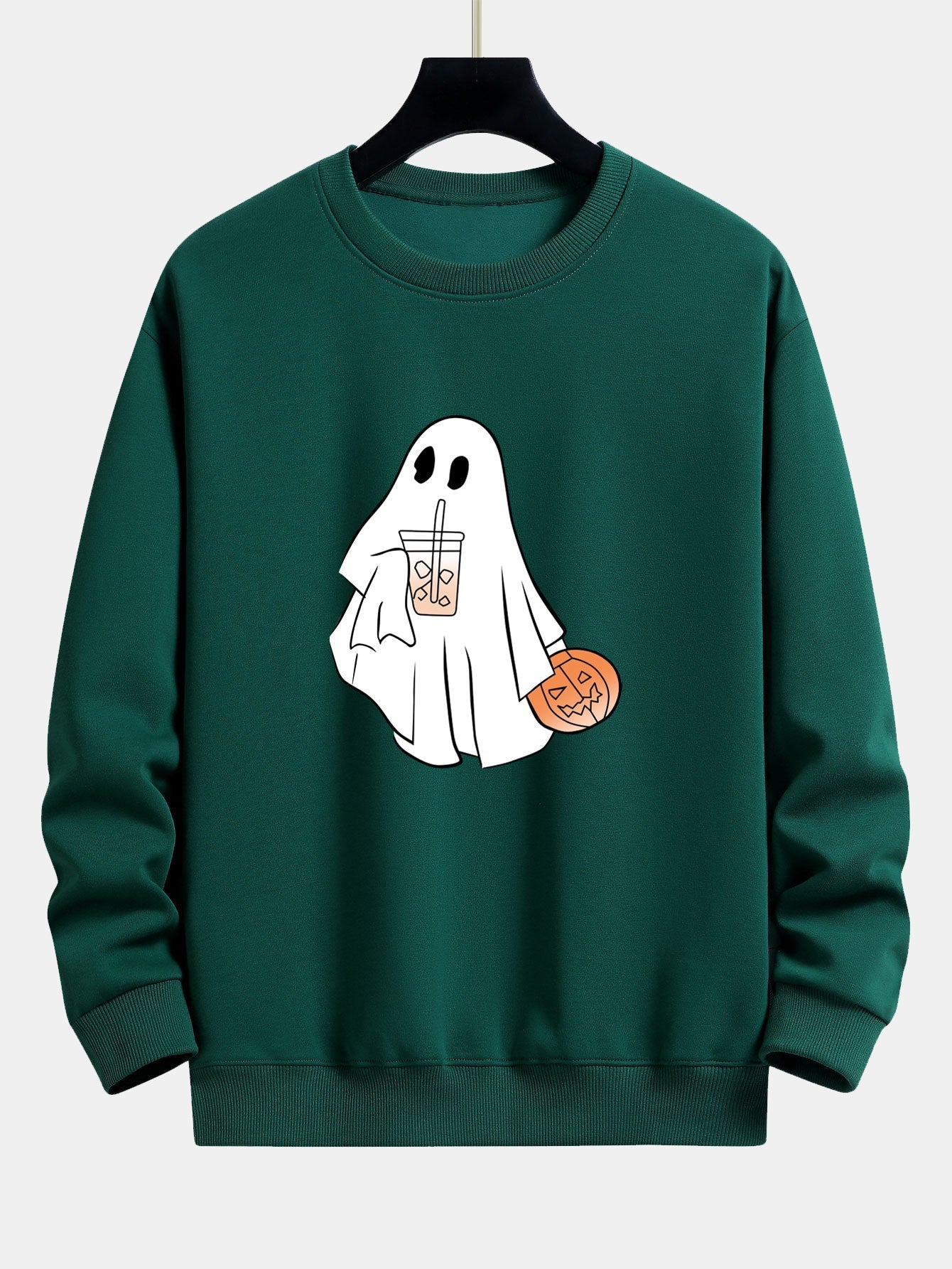 Bruno® | Halloween Ghost Drinking Coffee Pumpkin Print Relax Fit Sweatshirt