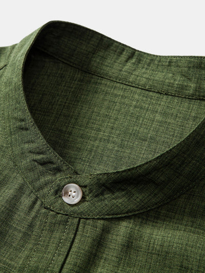 Adham® | Short Sleeve Stand Collar Shirt & Straight Leg Linen Pants