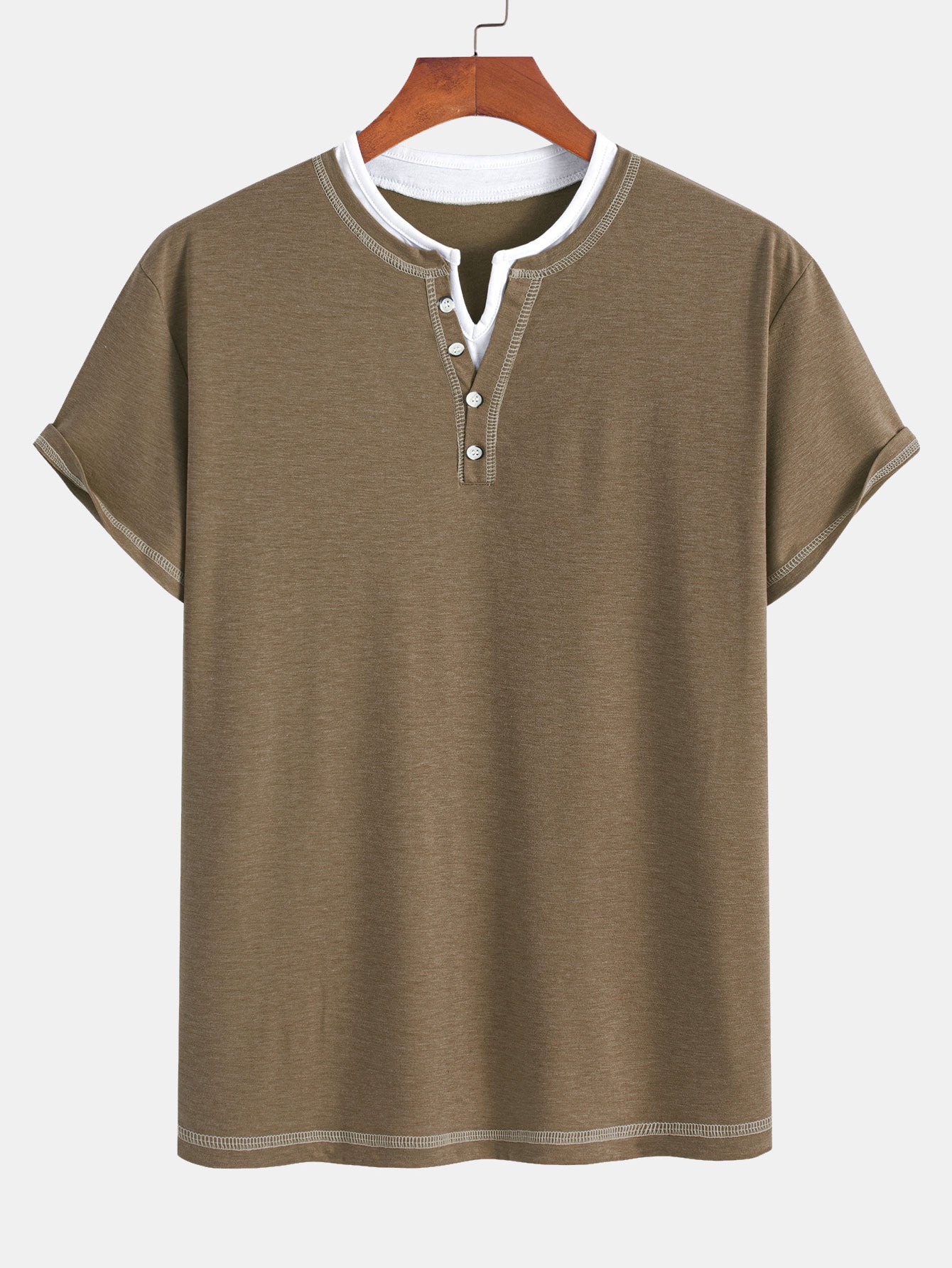 William® | 2-in-1 Notched Collar Contrast Stitching T-Shirt