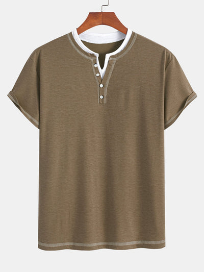 William® | 2-in-1 Notched Collar Contrast Stitching T-Shirt