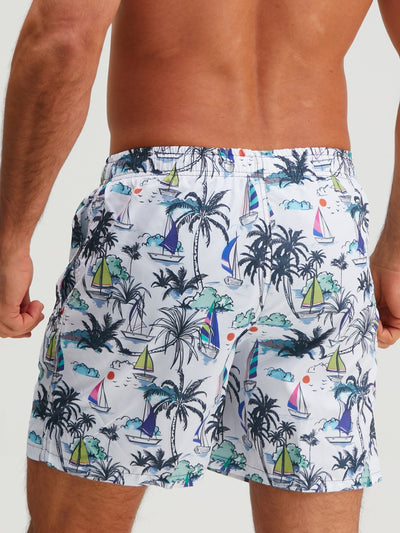 Bernardo® | Palm Tree Sailboat Print Swim Shorts