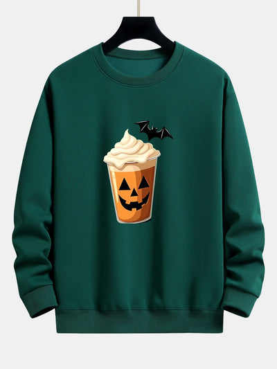 Celestino® | Halloween Pumpkin Drink Print Relax Fit Sweatshirt