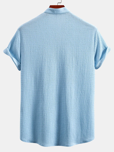 Yaxkin® | Muscle Fit Wrinkled Textured Stand Collar Shirt
