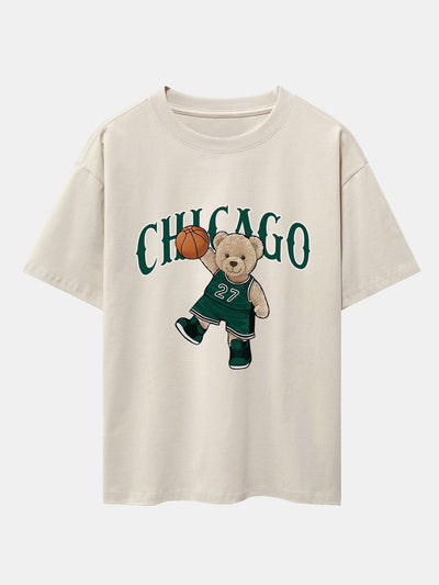 Erico® | Chicago Basketball Bear Print Drop Shoulder Oversize T-Shirt