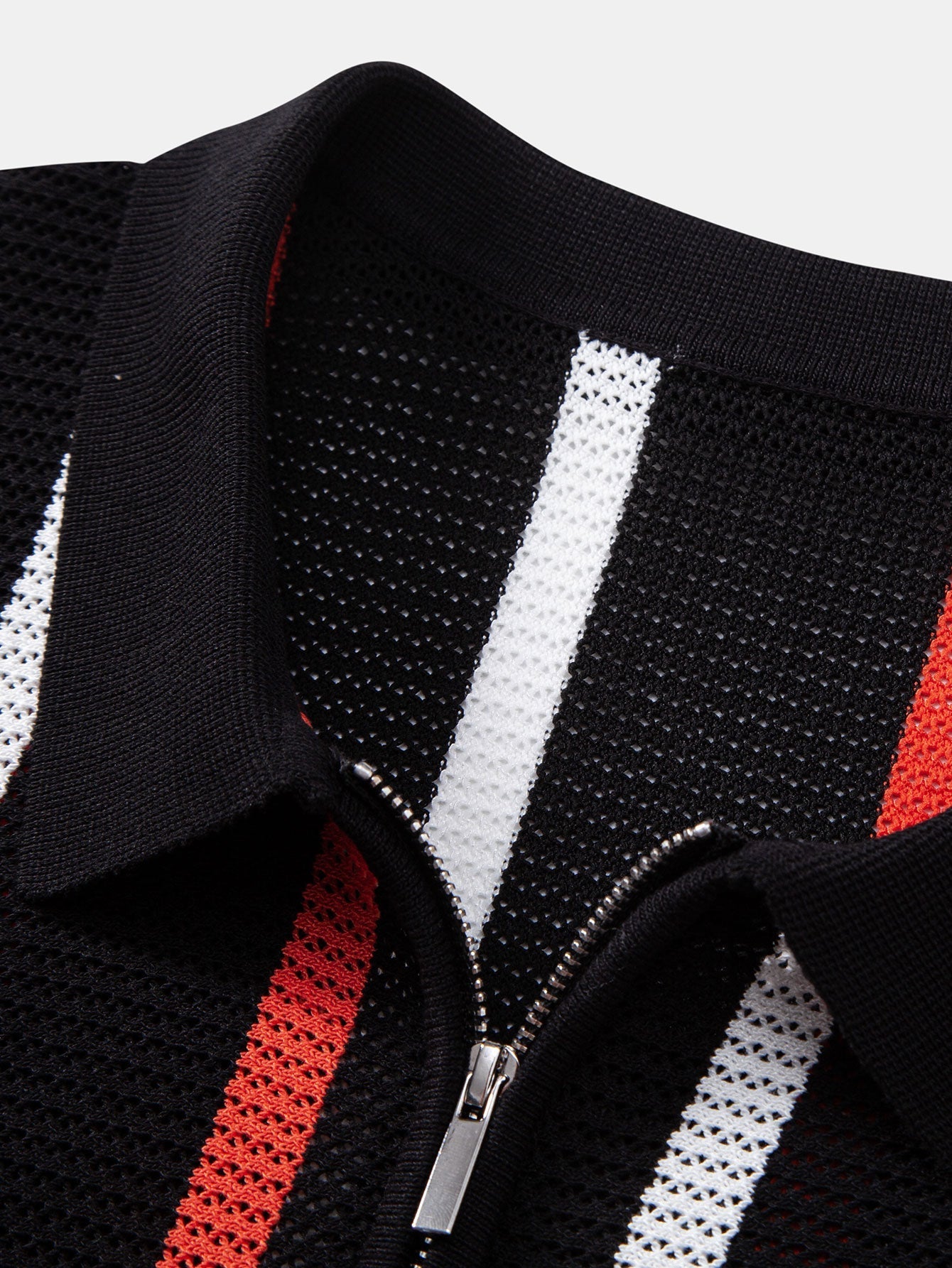 Isaac | Striped Knit Zip Up Polo Shirt