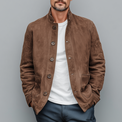 Rodrigo | Men'S Retro Casual Thin Suede Wooden Button Stand Collar Jacket