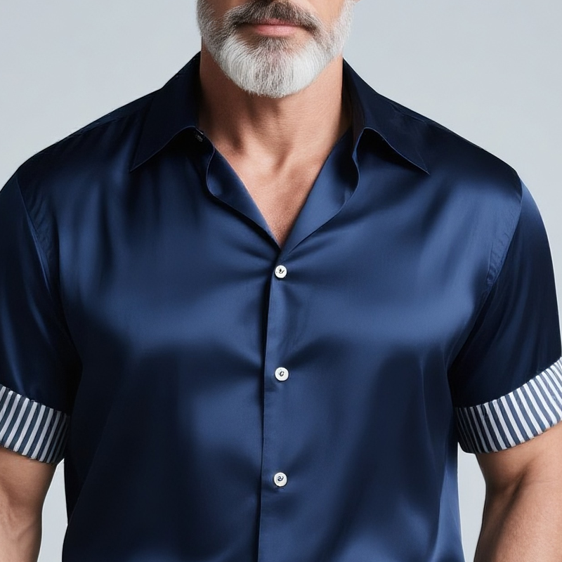 Keith | Men'S Striped Rolled Short Sleeve Lapel Satin Shirt