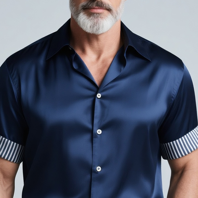 Keith | Men'S Striped Rolled Short Sleeve Lapel Satin Shirt