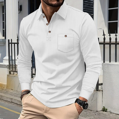 Alan | Men'S Solid Color Waffle Long Sleeve Polo Shirt