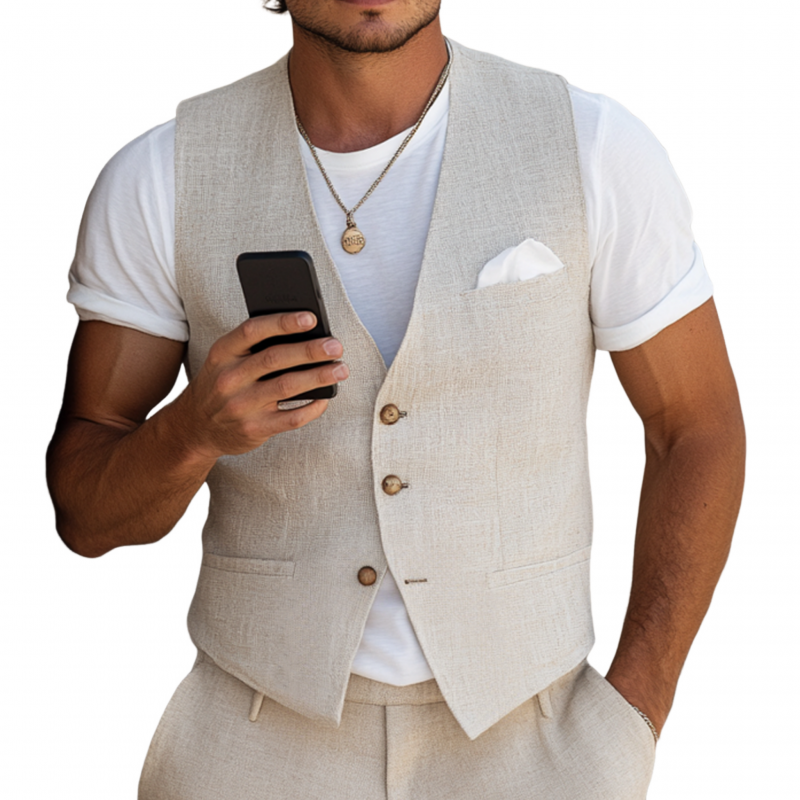 Morton | Men'S Casual Breathable Linen V-Neck Single-Breasted Slim-Fit Suit Vest
