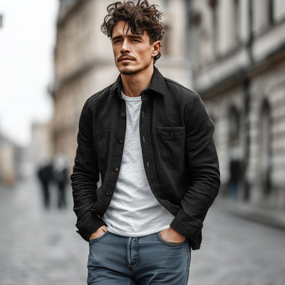 Sergio | Men'S Casual Solid Color Breathable Cotton Blended Lapel Chest Pocket Loose Long Sleeve Shirt