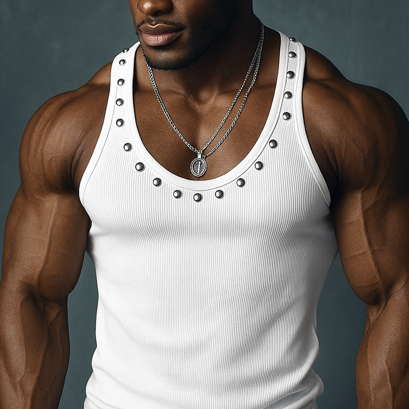 Benjamin | Men'S Rivet Solid Striped U Neck Sleeveless Tank Top