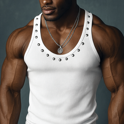 Benjamin | Men'S Rivet Solid Striped U Neck Sleeveless Tank Top