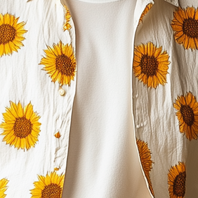 Augusto | Men'S Summer Fashion Sunflower Print Cotton And Linen Long Sleeve Shirt