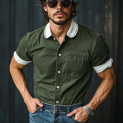 Frederick | Men'S Casual Cotton Contrast Color Short Sleeve Shirt