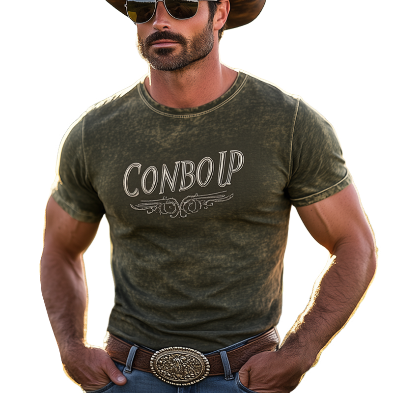 Dwight | Men'S Summer Western Style Embroidered Round Neck Short Sleeve T-Shirt
