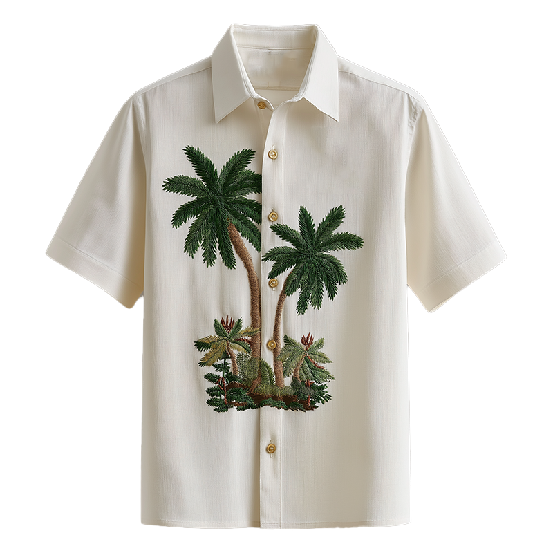 Timothy | Men'S Summer Fashion Embroidery Textured Fabric Short Sleeve Shirt