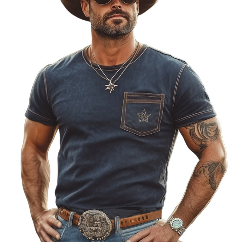 Randy | Men'S Western Cowboy Style Star Embroidered Crew Neck T-Shirt