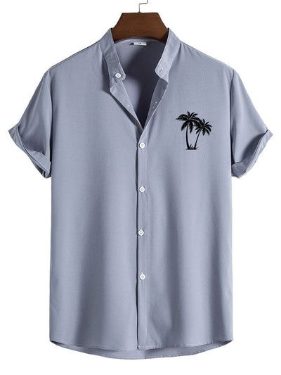 Camilo® | Palm Tree Print Stand Collar Shirt