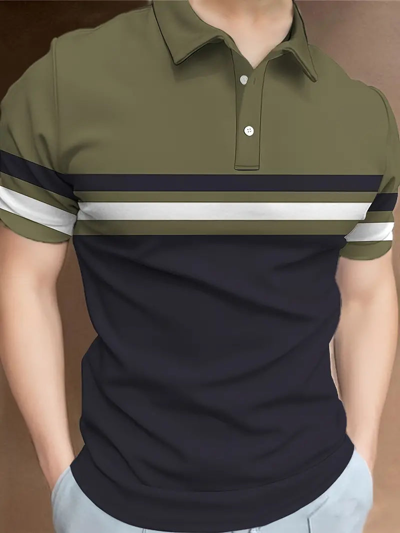 Lysandra® | Trendy Color Block Short Sleeve Shirt With A Striped Pattern