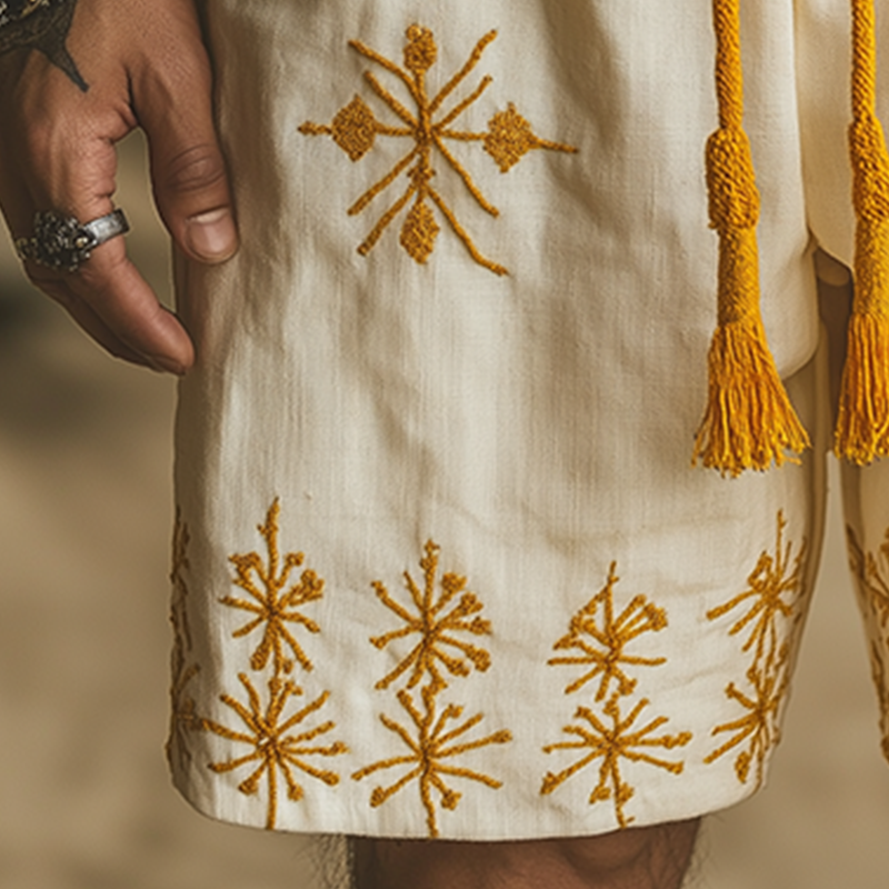 Phillip | Men'S Summer Fashion Cotton And Linen Embroidered Casual Shorts