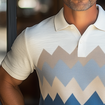 Dario | Men'S Summer Geometric Colorblock Knitted Short Sleeve T-Shirt