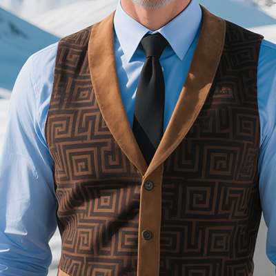 Brian | Men'S Retro Casual Herringbone Printed Suede Geometric Colorblock Vest