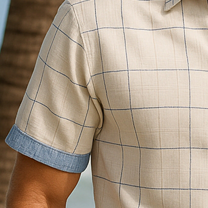 Leandro | Men'S Summer Fashion Simple Denim Patchwork Cotton Short Sleeve Shirt