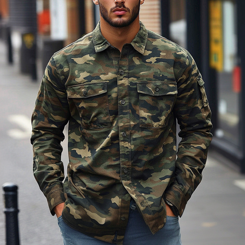 Pablo | Men'S Camouflage Print Multi-Pocket Long Sleeve Shirt