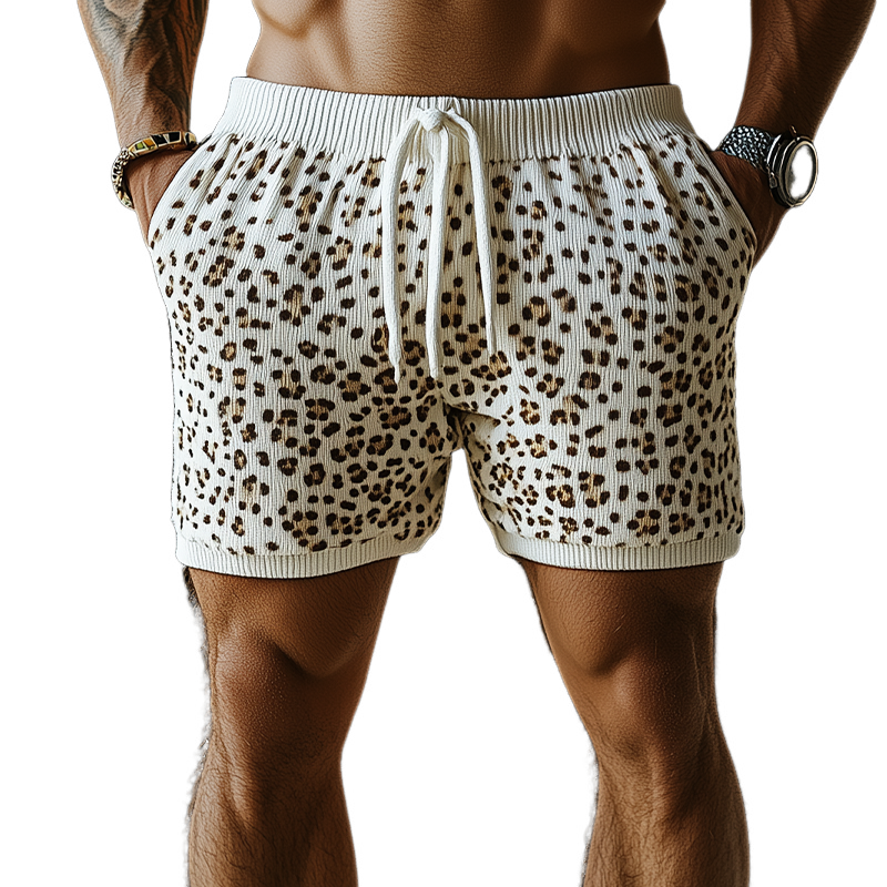 Logan | Men'S Spring And Summer Fashion Casual Leopard Print Knitted Elastic Waist Shorts