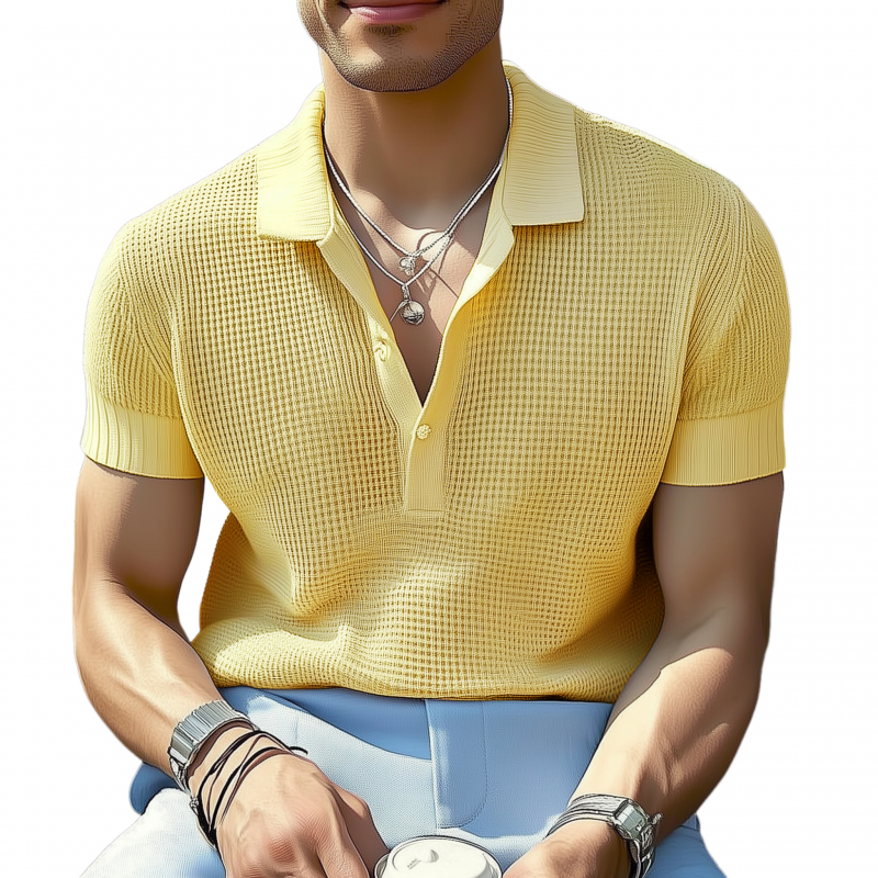 Santiago | Men'S Casual Solid Color Breathable Lapel Loose Knitted Short-Sleeved Polo Shirt