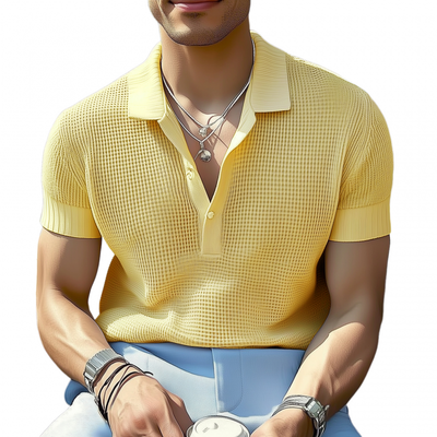 Santiago | Men'S Casual Solid Color Breathable Lapel Loose Knitted Short-Sleeved Polo Shirt