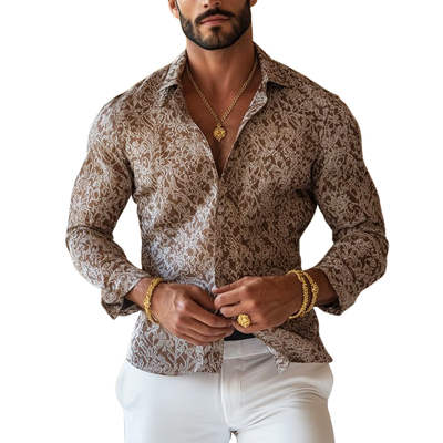 Melvin | Men'S Vintage Print Lapel Long Sleeve Shirt