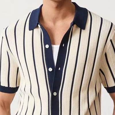 Nathan | Men'S Summer Fashion Casual Vertical Striped Knitted Short-Sleeved Shirt