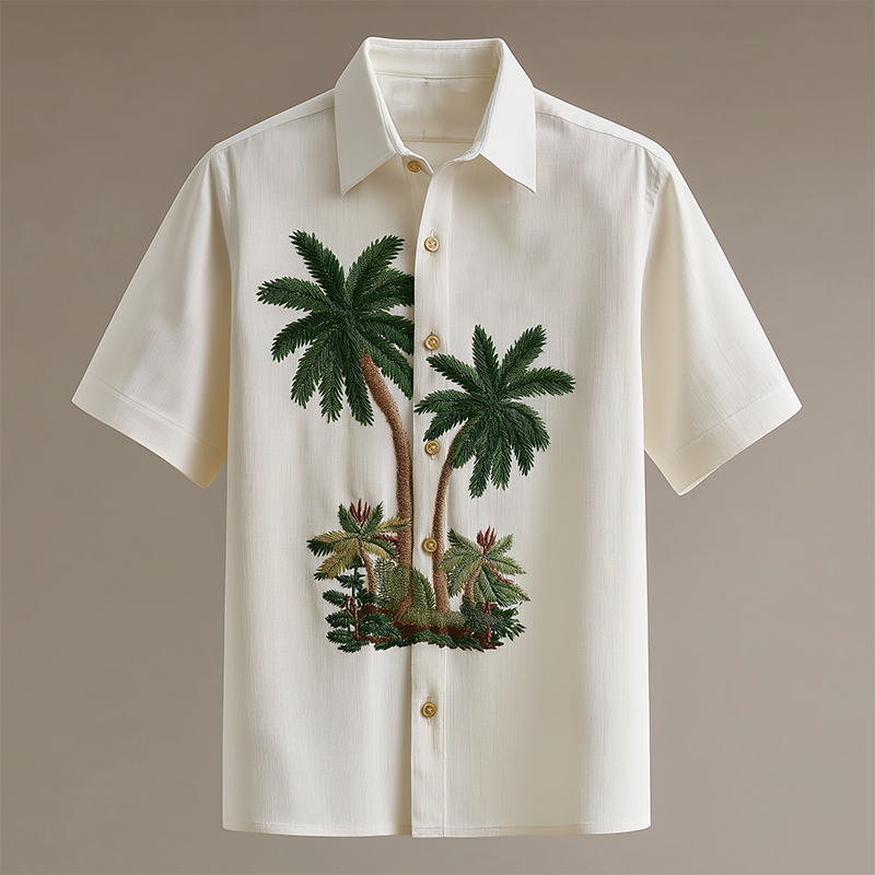 Timothy | Men'S Summer Fashion Embroidery Textured Fabric Short Sleeve Shirt