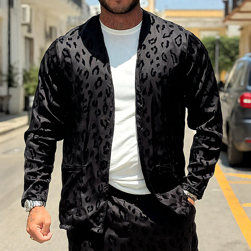 Tony | Men'S Vintage Casual Satin Leopard Print Cardigan