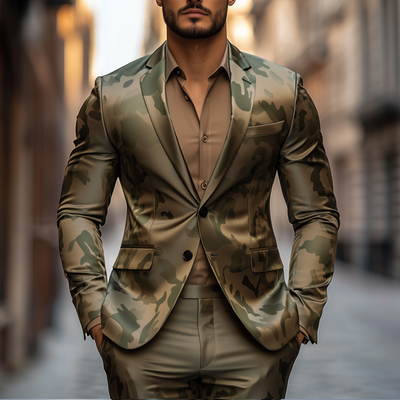 Levi | Men'S Casual Camouflage Print Satin Notch Lapel Single Breasted Slim Fit Blazer