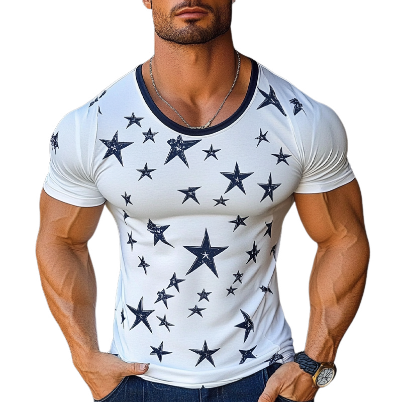 Timothy | Men'S Star Print Tough Round Neck Short Sleeve T-Shirt