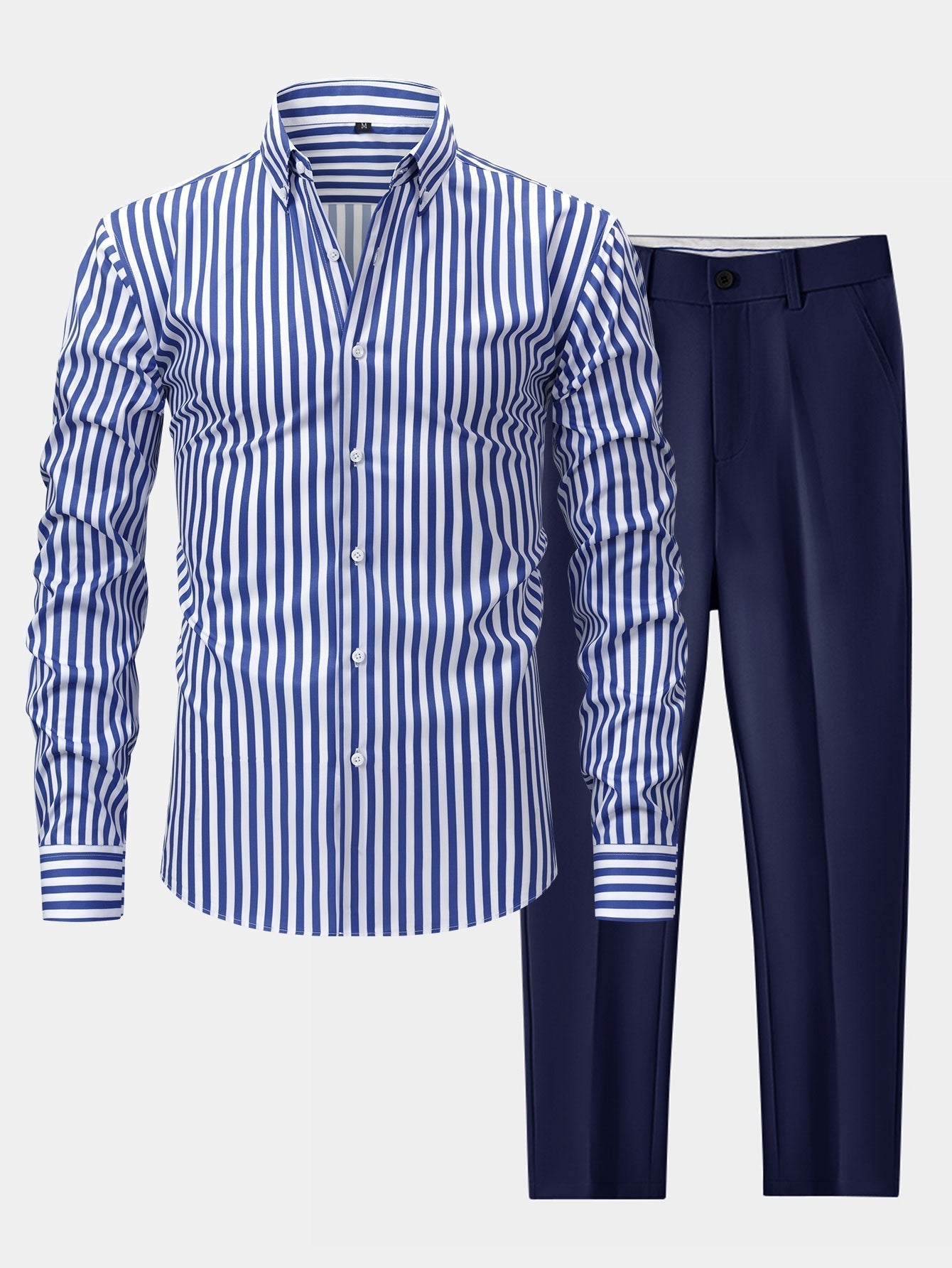 hola STRIPED LONG SLEEVE BUTTON-DOWN SHIRT & SLIM FIT WIDE LEG PANTS