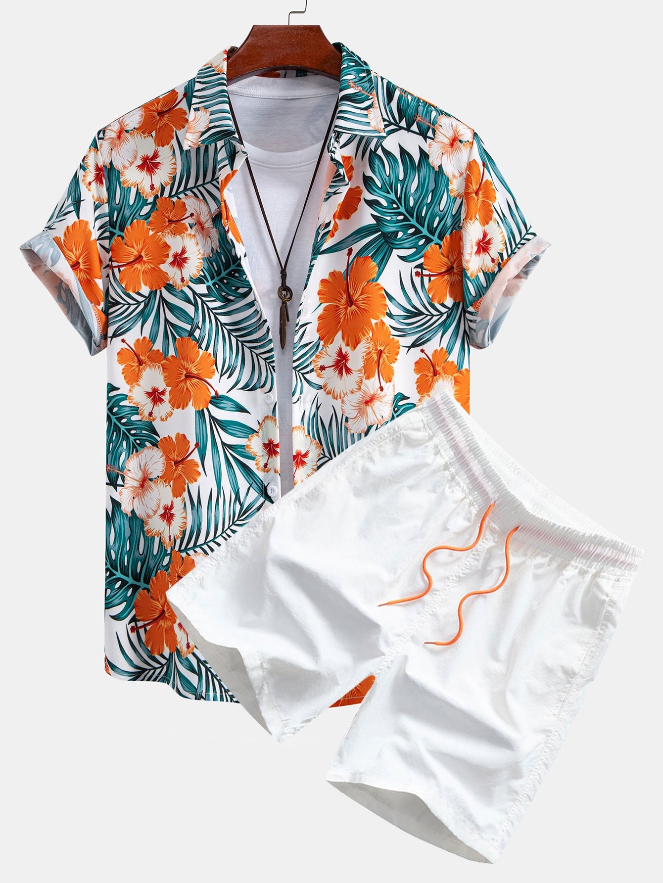 Kyle® | Tropical Flowers Print Button Up Shirt & Drawstring Swim Shorts