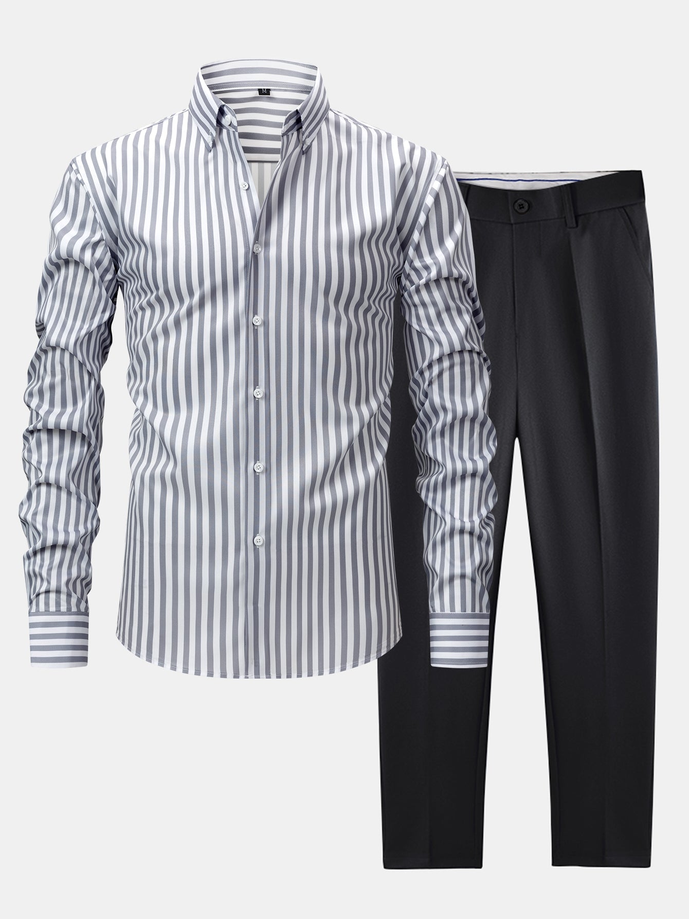 hola STRIPED LONG SLEEVE BUTTON-DOWN SHIRT & SLIM FIT WIDE LEG PANTS