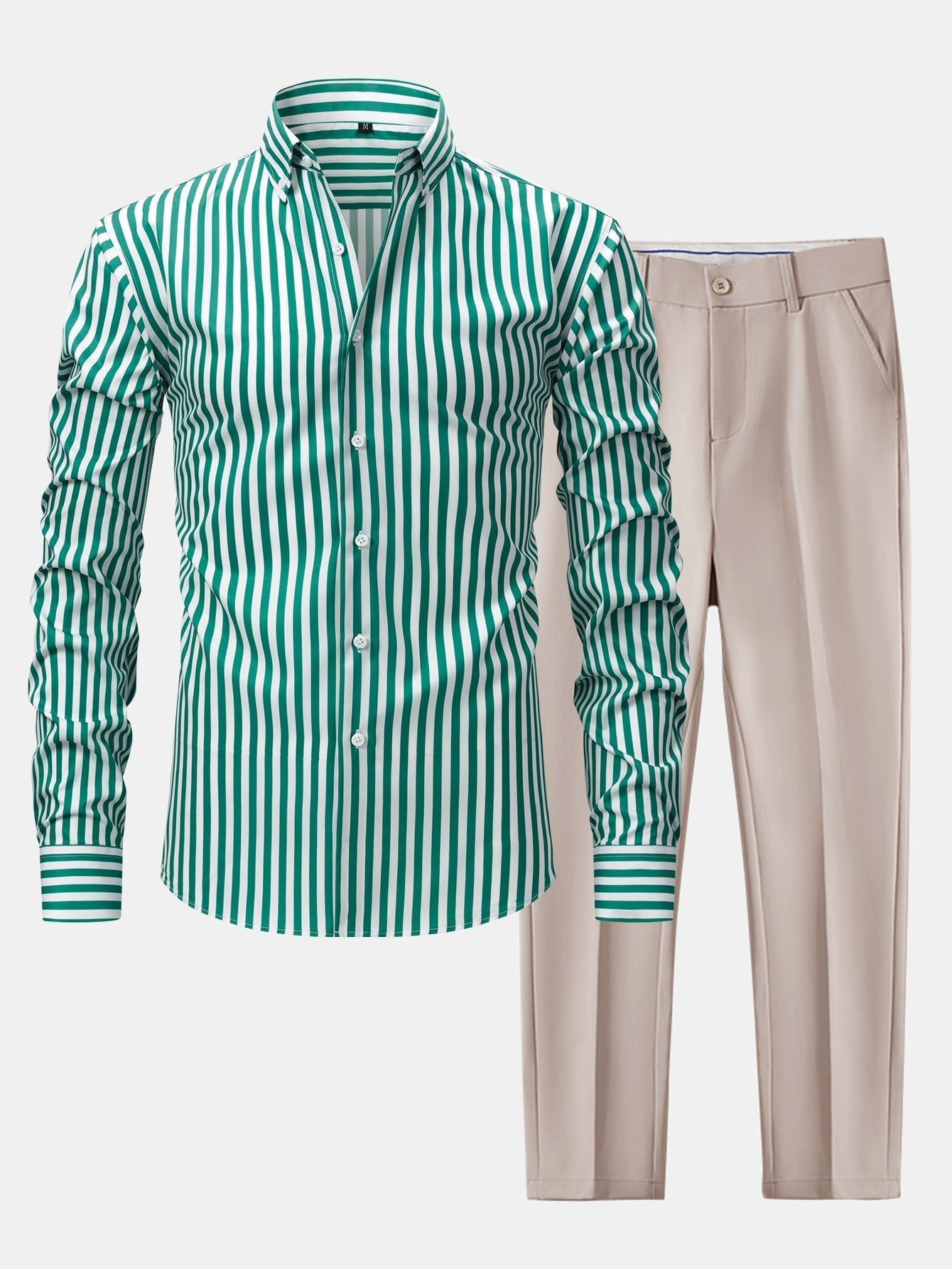 hola STRIPED LONG SLEEVE BUTTON-DOWN SHIRT & SLIM FIT WIDE LEG PANTS