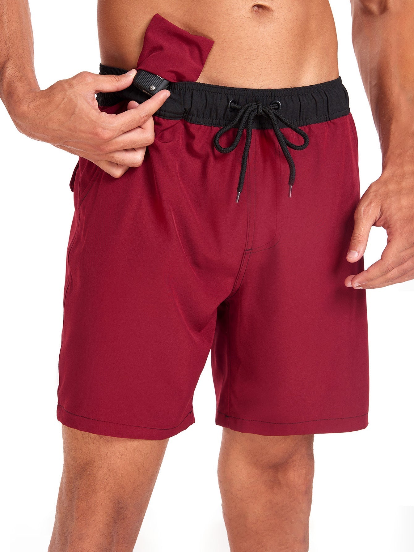Fulgencio® | Solid Color Drawstring Swim Shorts With Pocket
