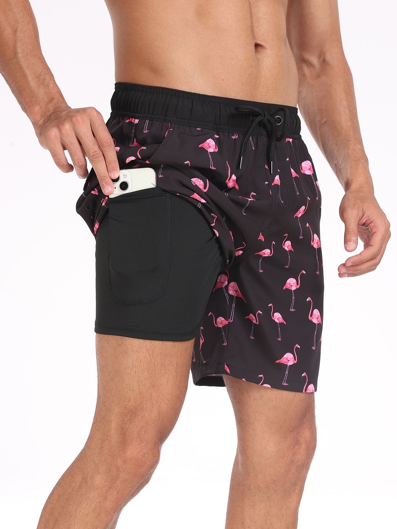 Gabino® | Flamingo Print Pocket Drawstring Swim Shorts