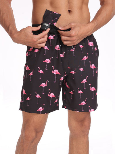 Ace® | 2 In 1 Flamingo Print Pocket Drawstring Swim Shorts