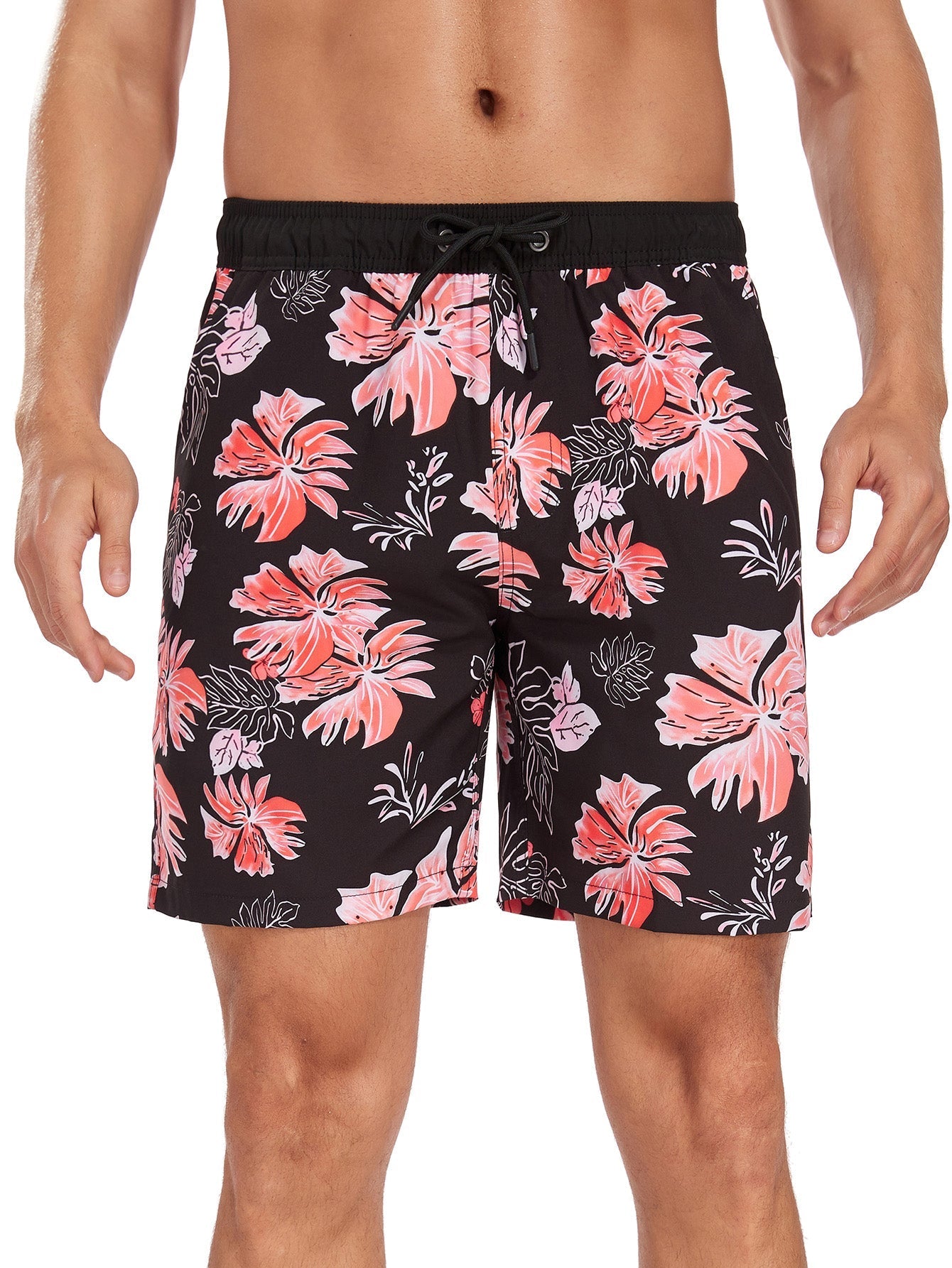 Adal® | 2 In 1 Tropical Flower Print Pocket Drawstring Swim Shorts
